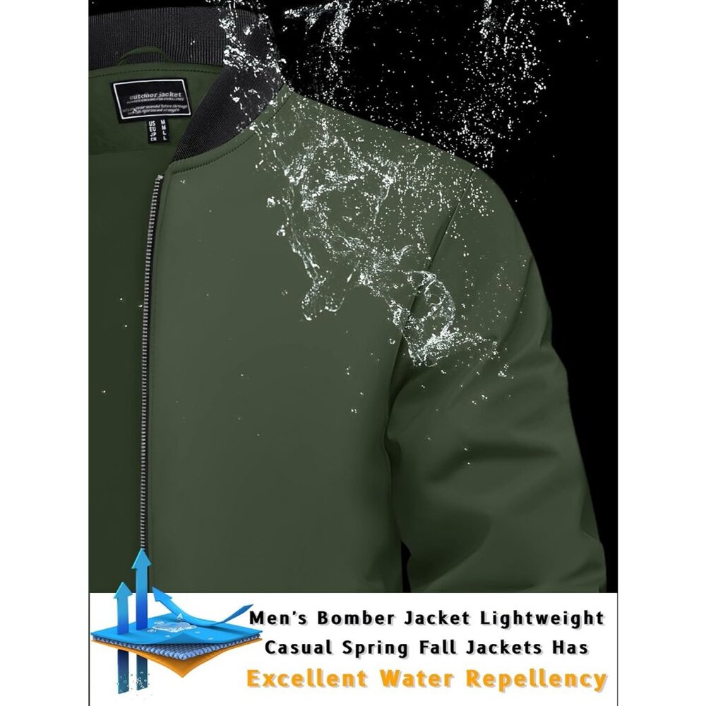 Men's Lightweight Stylish Casual Winter #07 Army Green Bomber Jacket Coats - Picture 4 of 8